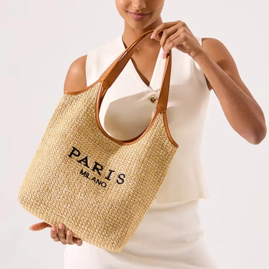 SunsetChic Straw Shoulder Bag