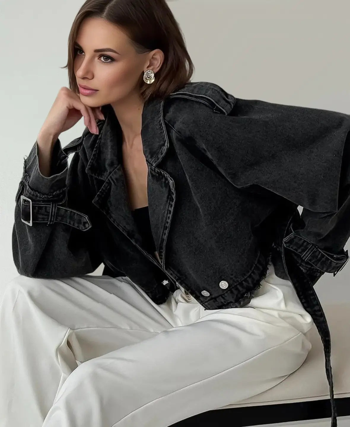 Trench Denim Cropped Jacket