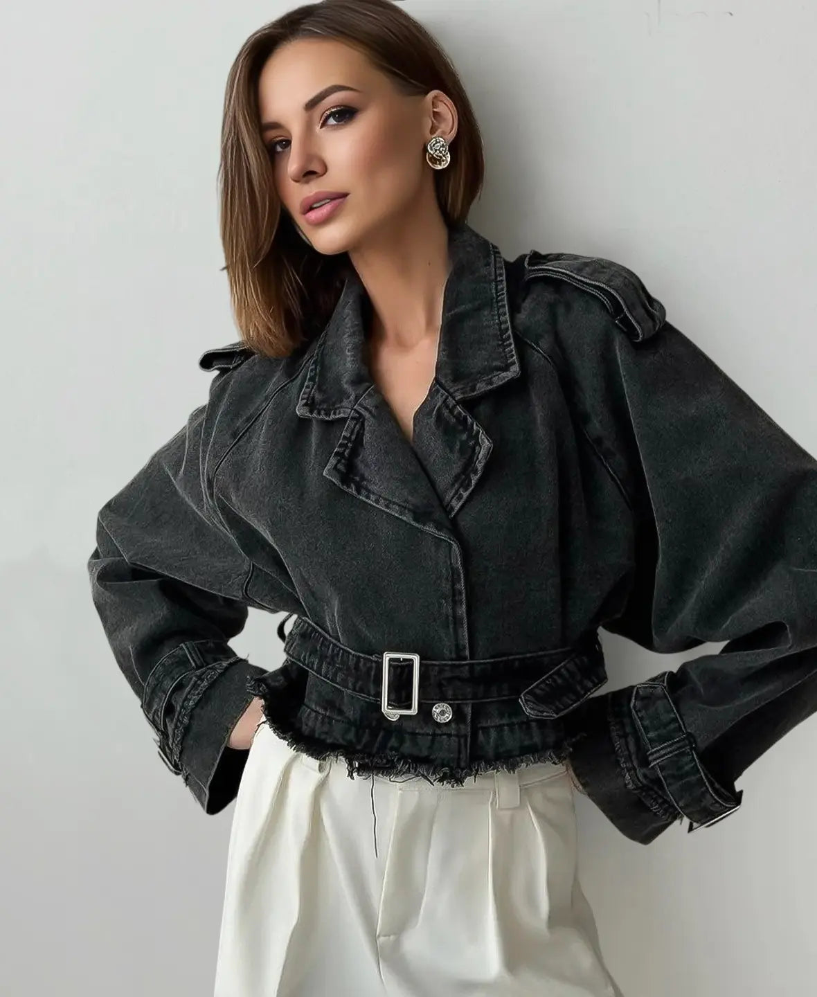 Trench Denim Cropped Jacket