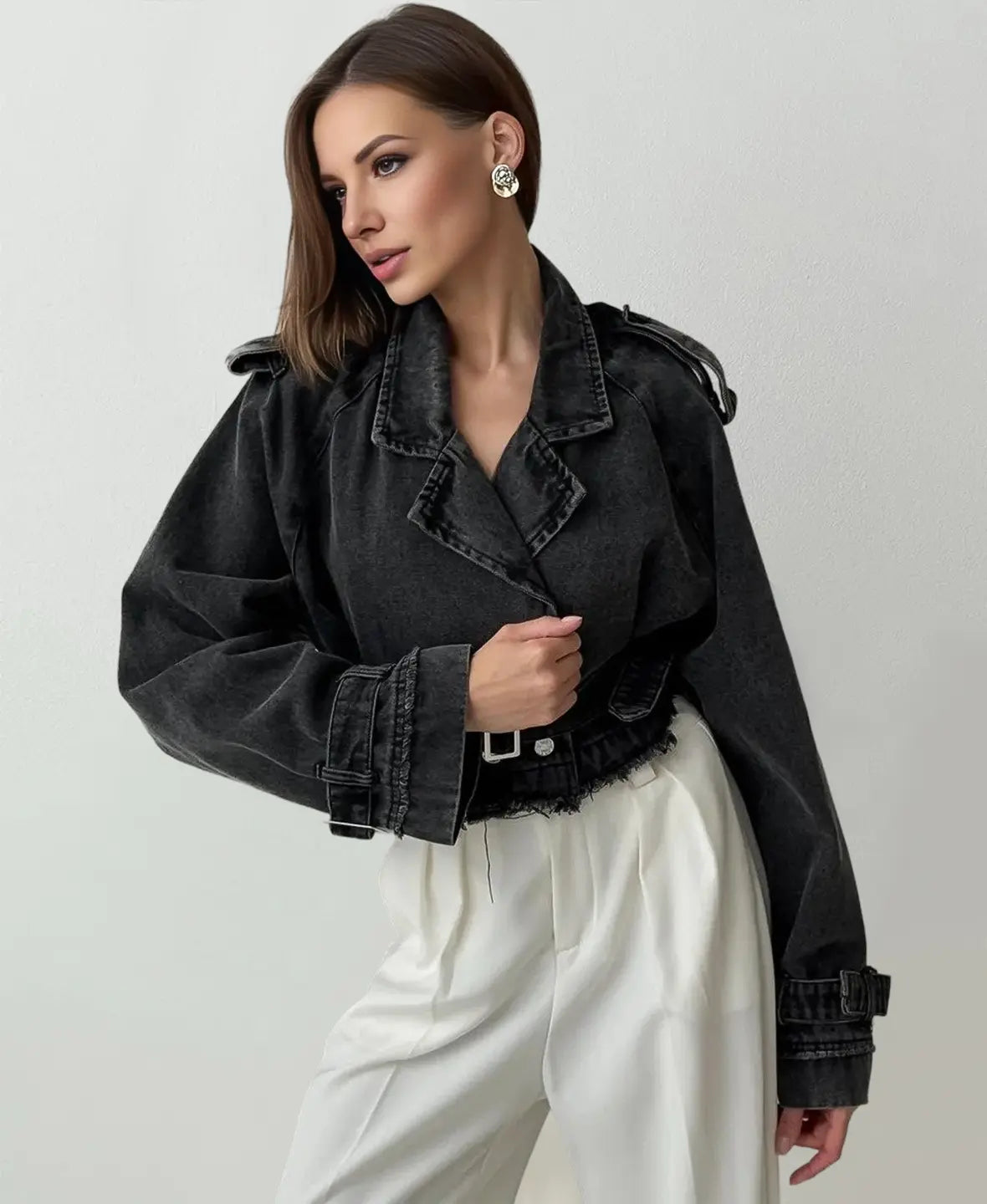 Trench Denim Cropped Jacket