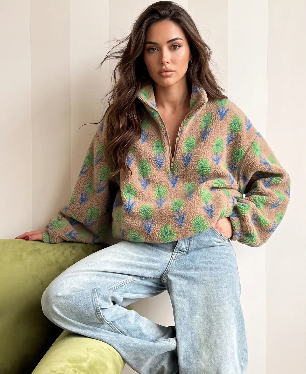 Floral Print Fleece Pullover