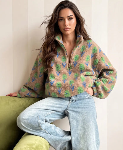 Floral Print Fleece Pullover