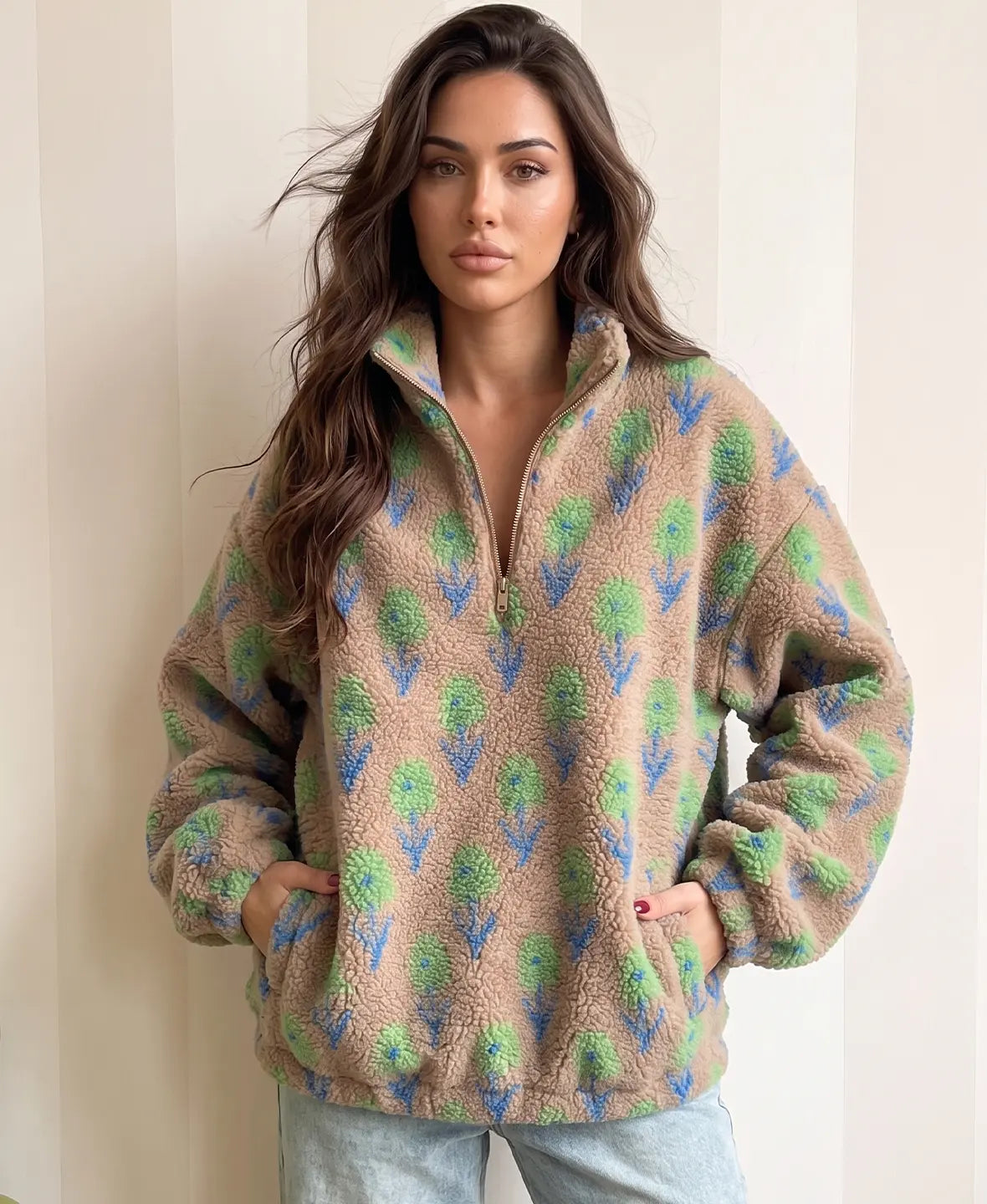 Floral Print Fleece Pullover