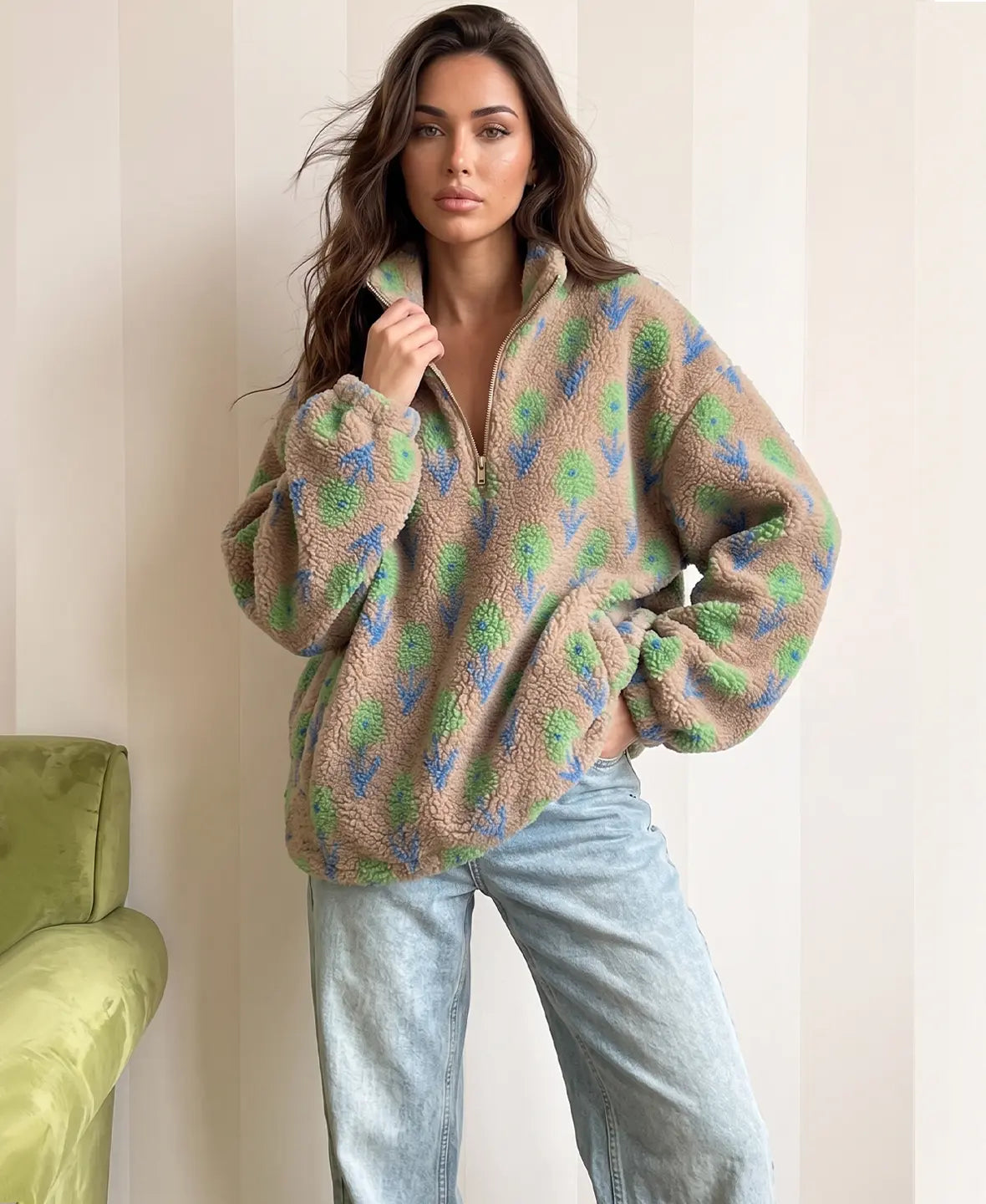 Floral Print Fleece Pullover