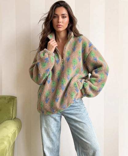 Floral Print Fleece Pullover