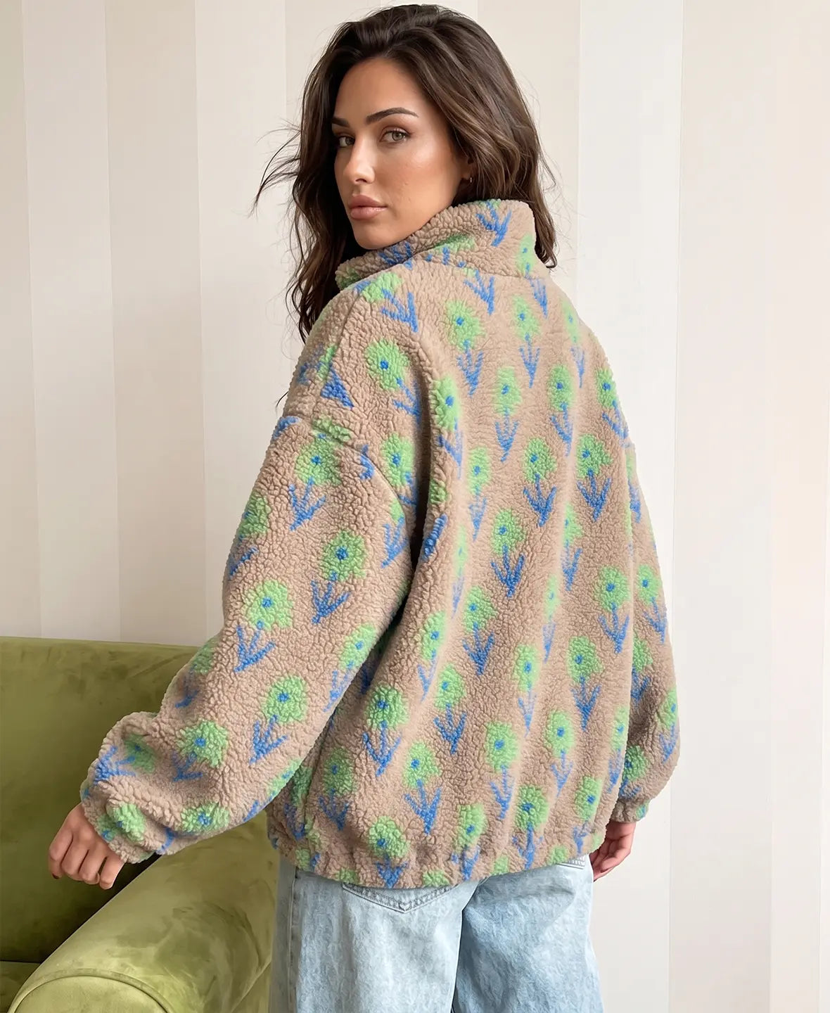 Floral Print Fleece Pullover
