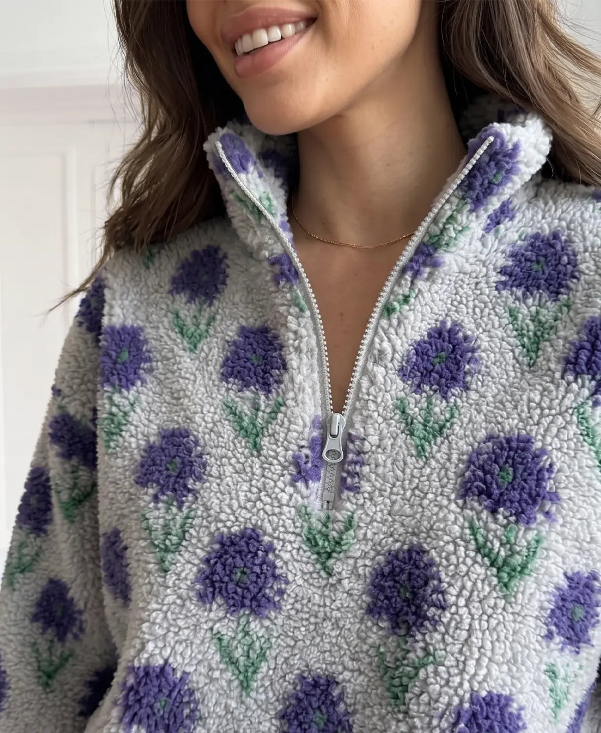 Floral Print Fleece Pullover