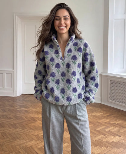 Floral Print Fleece Pullover