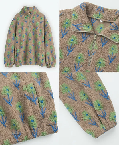 Floral Print Fleece Pullover