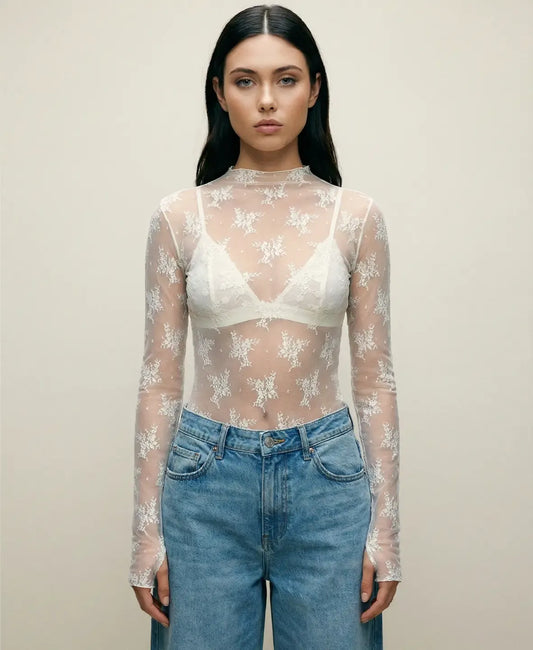 Sheer Lace Long Sleeve Top