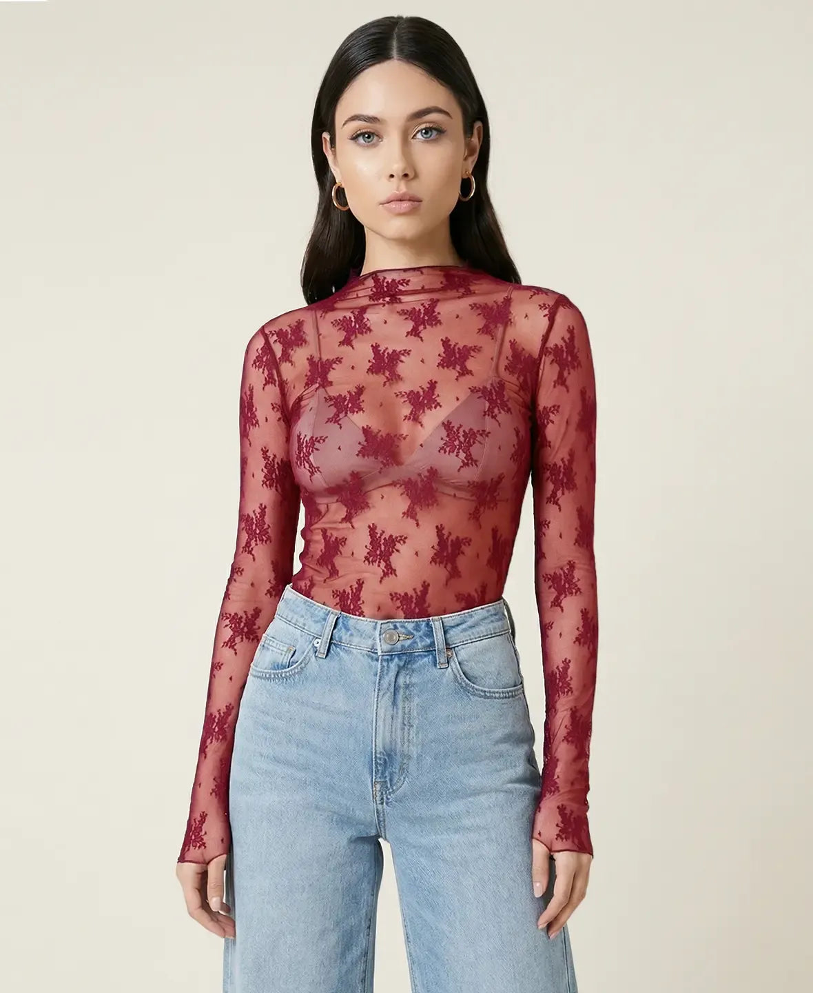 Sheer Lace Long Sleeve Top