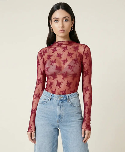 Sheer Lace Long Sleeve Top