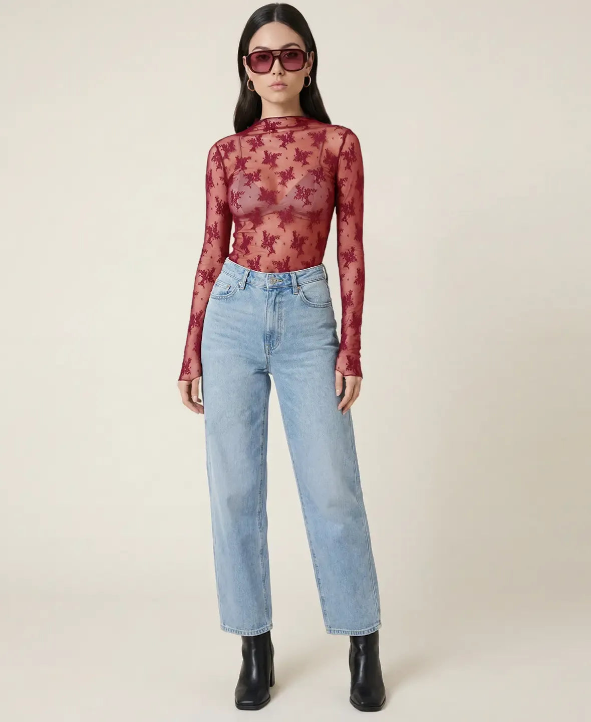 Sheer Lace Long Sleeve Top