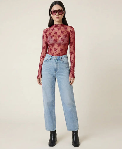 Sheer Lace Long Sleeve Top