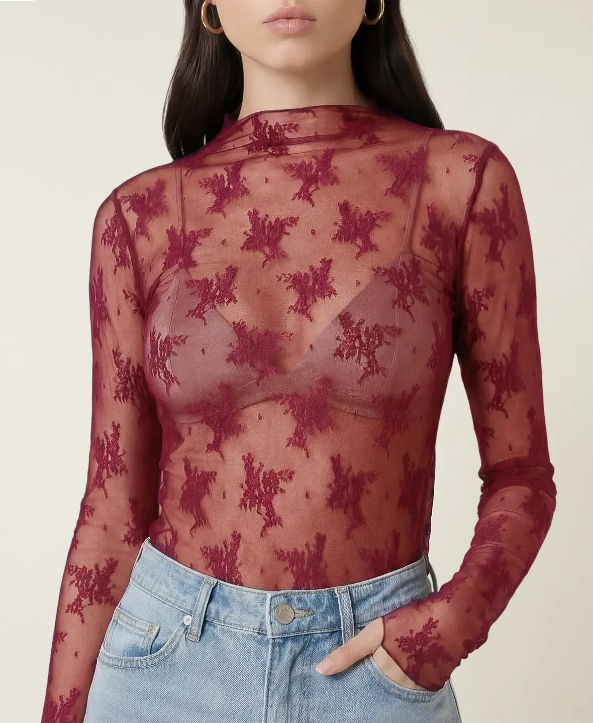 Sheer Lace Long Sleeve Top