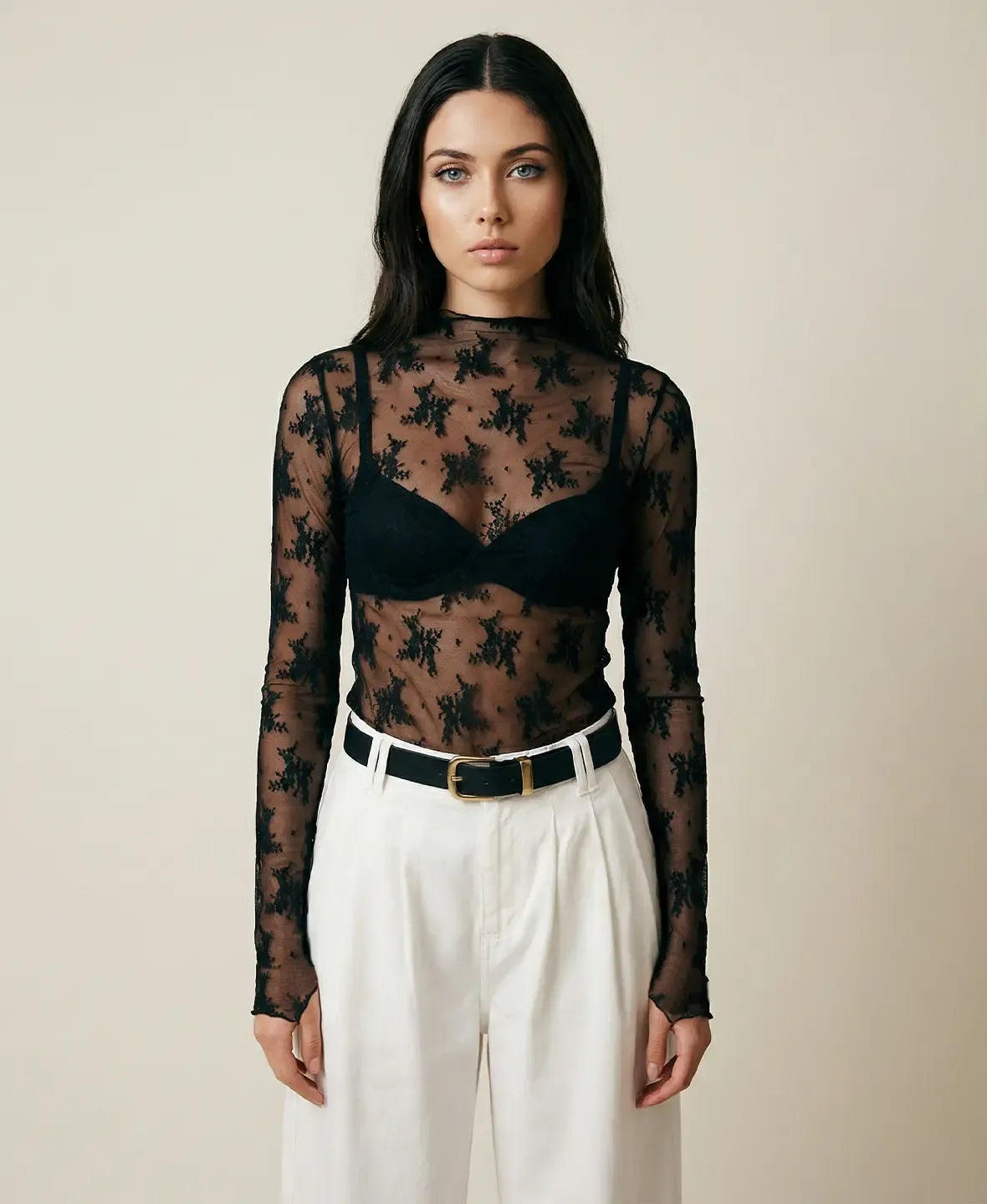 Sheer Lace Long Sleeve Top