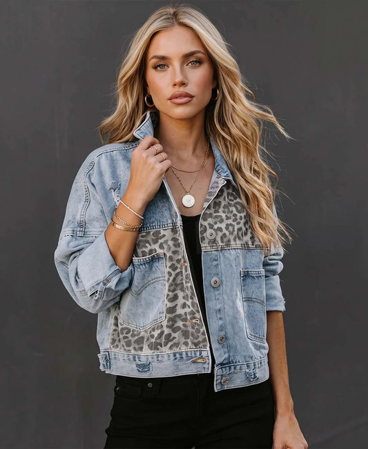 Leopard Print Denim Jacket