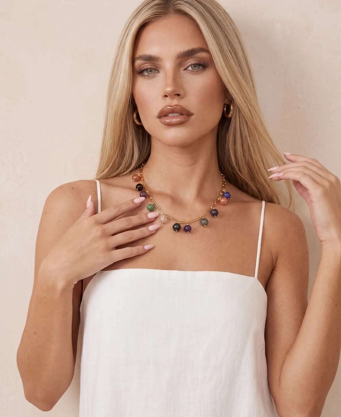 18k Gold Plated Natural Stone Necklace