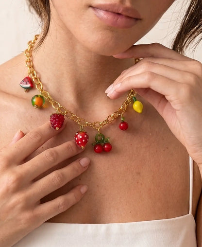 18K Gold Plated Fruit Charms Necklace