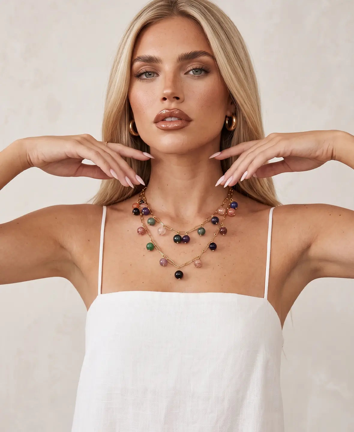 18k Gold Plated Natural Stone Necklace